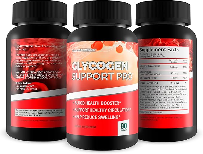 Glycogen Support Pro - Our Best Pancreas Support Antioxidant Blood Health Blood Circulation Supplements - Blood Supplement W/Magnesium Turmeric Vitamin D Vitamin C D Zinc Blood Balance Blood Booster