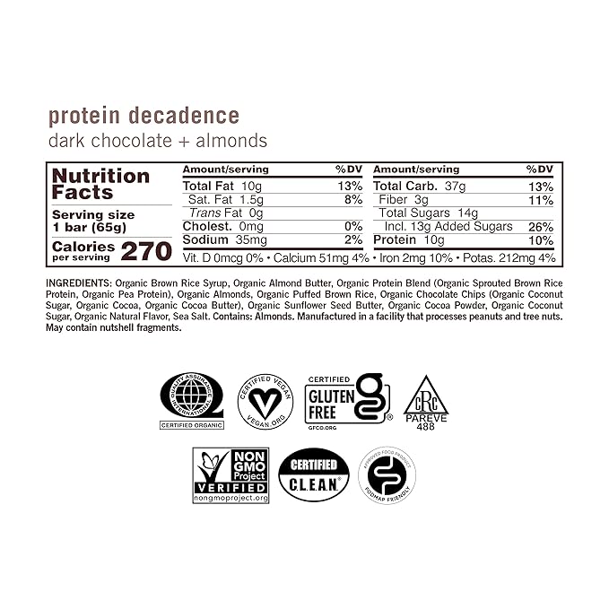 GoMacro MacroBar Organic Vegan Protein Bars - Dark Chocolate + Almonds (2.3 Ounce Bars, 12 Count)