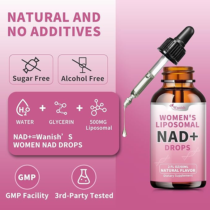 Liposomal NAD Supplements for Women, Pure 500mg NAD Nicotinamide - Cell Regeneration,Energy & Metabolism Support, Vegan,Sugar Free,Additives Free,4 Fl Oz