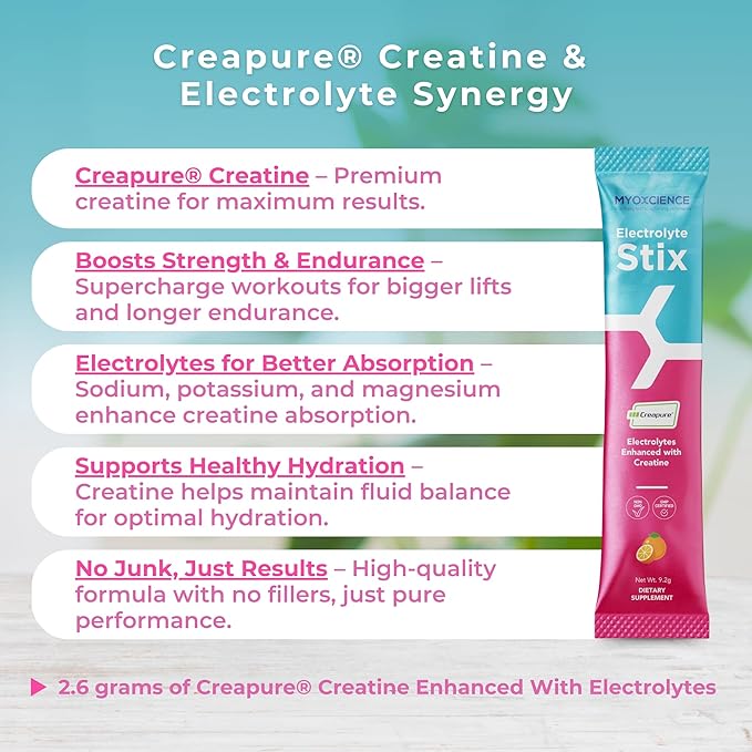 MYOXCIENCE Electrolyte STIX | Creatine Electrolyte Powder | Recovery from Exercise & Muscle Development w/Real Salt (Natural Orange Flavor) (Stix 30 ct)