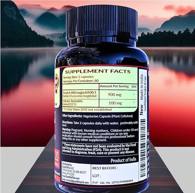 Extra Strength Tongkat Ali with Tribulus Terrestris. Powerful (100:1) Longjack/Tongkat Ali Extract. 120 Veg Capsules Tongkat Ali for Men.All Natural, Non-GMO,Vegan, No Stearate, No Rice Powder
