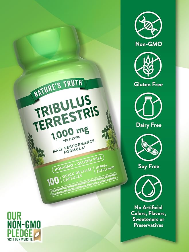 Nature's Truth Tribulus Terrestris for Men | 1000mg | Capsules | Non-GMO & Gluten Free Supplement