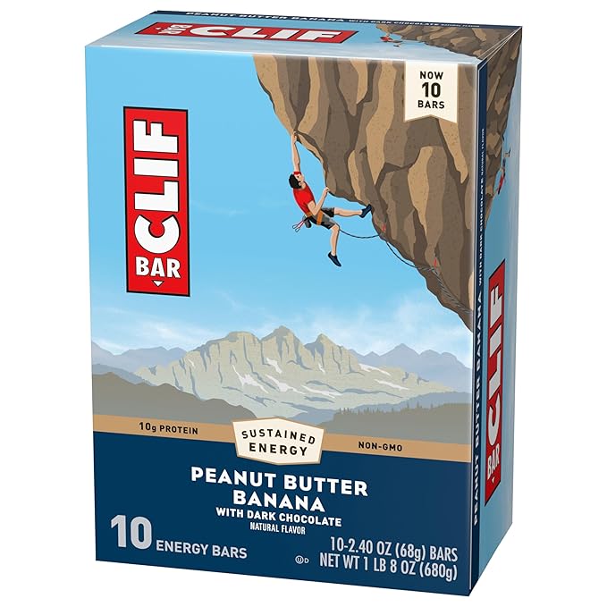CLIF BAR - Peanut Butter Banana with Dark Chocolate Flavor - Made with Organic Oats - Energy Bars - Non-GMO - Plant Based Protein Bars (10 Pack)