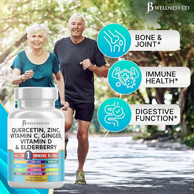 Quercetin Zinc Vitamin C Vitamin D Bromelain Elderberry - Nettle Supplement with Artemisinin, Sea Moss, Echinacea - 60 Count