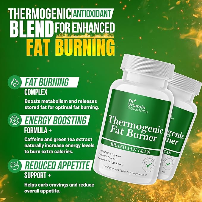 DR VITAMIN SOLUTIONS Thermogenic Fat Burner for Women and Men - Appetite Suppressant for Weight Loss - Includes Green Tea Extracts for Bloat Relief - Metabolism Booster - Pack of 2