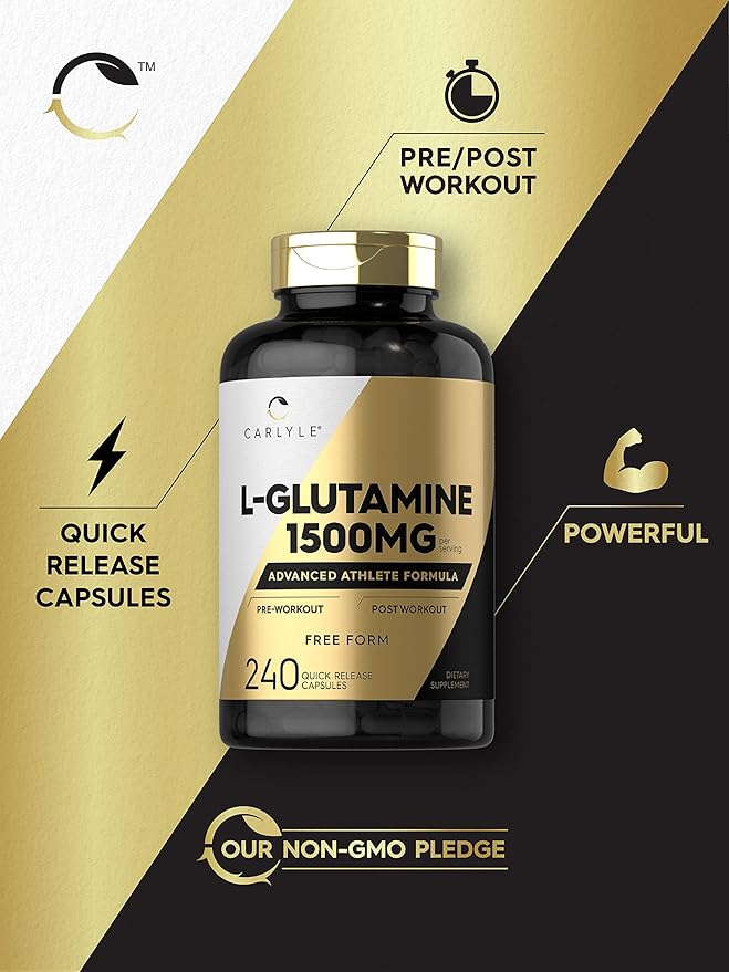 Carlyle L Glutamine Capsules | 1500mg | 240 Count | Advanced Athlete Formula | Pre and Post Workout | Non-GMO, Gluten Free Supplement