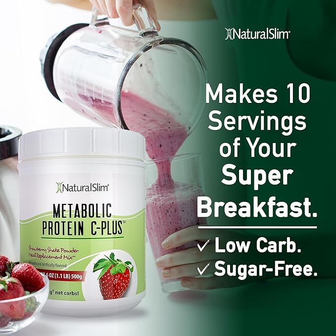 Naturalslim Protein Powder with Vitamins and Minerals Metabolic C-Plus - Meal Replacement Powder Fortified with Vitamin C, Zinc & Amino Acid - Strawberry Protein Powder 10 Servings 1.1 lb.