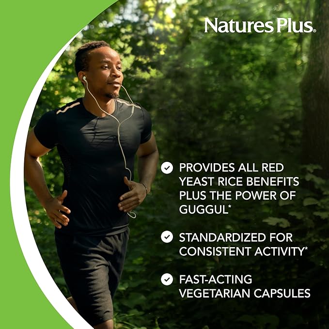 Natures Plus Herbal Actives Red Yeast Rice Gugulipid - 450 mg, 120 Vegan Capsules - Heart Health Supplement, Cholesterol Support - Vegetarian, Gluten-Free - 120 Servings