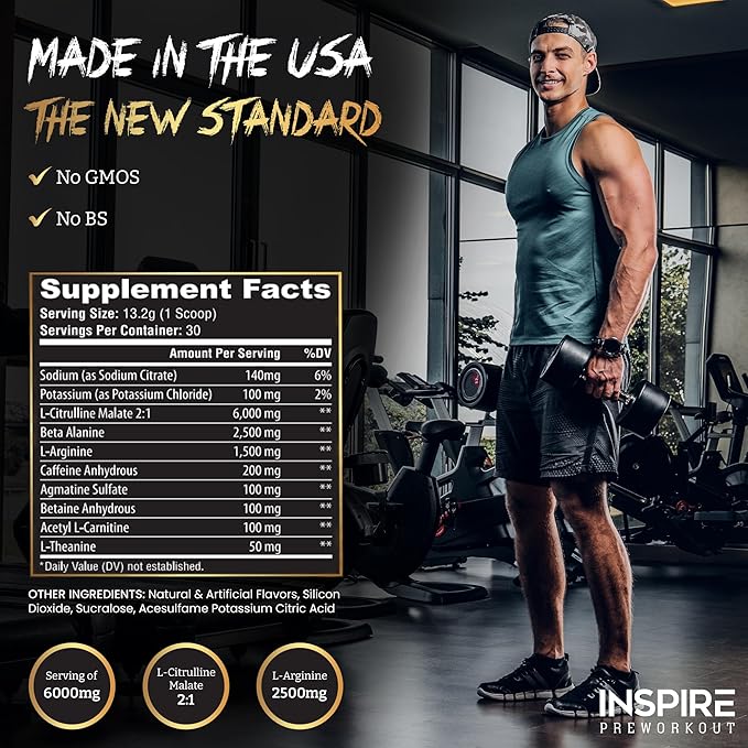 Inspire Pre Workout for Men & Women – 6g Citrulline Malate 2:1, L-Arginine, Beta Alanine, Clean Energy, Endurance Support, & Focus Formula for Pump – 30 Servings, Pina Colada Flavor