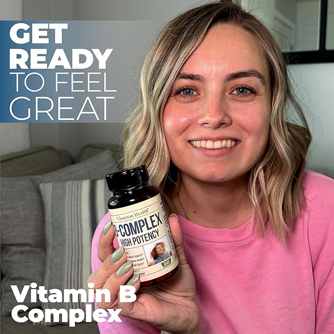 Vitamin B Complex with Vitamin B12, Niacin, Vitamin B2, Vitamin B6, Folic Acid 400mcg. B Complex Vitamins for Women & Men. Aids Mood, Energy, Nervous System & Immune Support. High Potency. One a Day