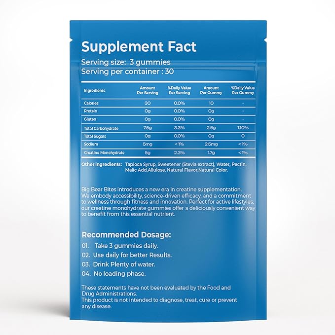 Creatine Monohydrate Gummies for Men & Women | 5000mg of Creatine Gummies per Serving | Sugar Free Gummies, Gluten Free & Halal | Pack of 90 Pre Workout Gummies | Blueberry Flavor