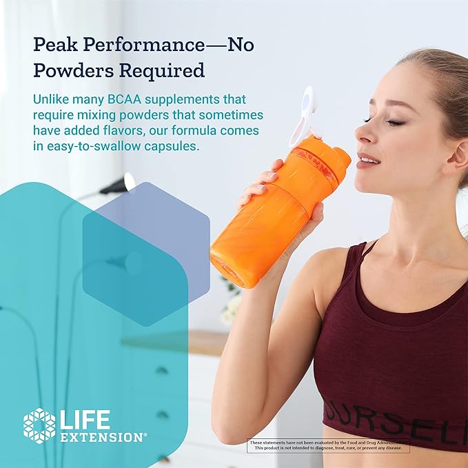 Life Extension Branched Chain Amino Acids (BCAAs), leucine, isoleucine, valine, Promotes Muscle Recovery After Exercise, Gluten-Free, Non-GMO, 90 Capsules