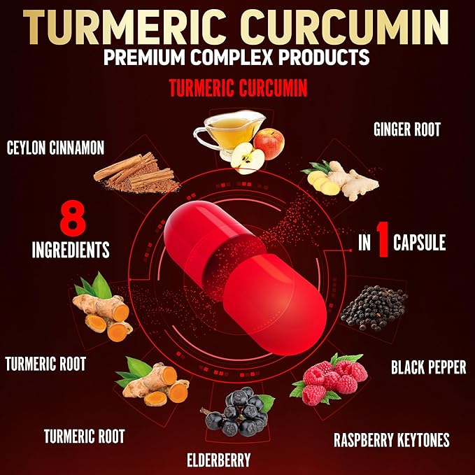 2packs 90 Capsules Turmeric Curcumin + Apple Cinder Vinegar Capsules, 6 Month Supply with Ashwagandha, Ginger, 95% Standardized Curcuminoids, Joint & Absorption Support