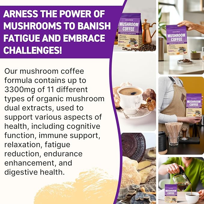 Mushroom Coffee Organic, 11 Mushrooms + 8 Adaptogenic Herb Mushroom Coffee for Focus, Energy, Digestion & Immune Support| Cordyceps, Lion’s Mane, Reishi, Chaga & Ashwagandha| Gluten Free, 30 Servings