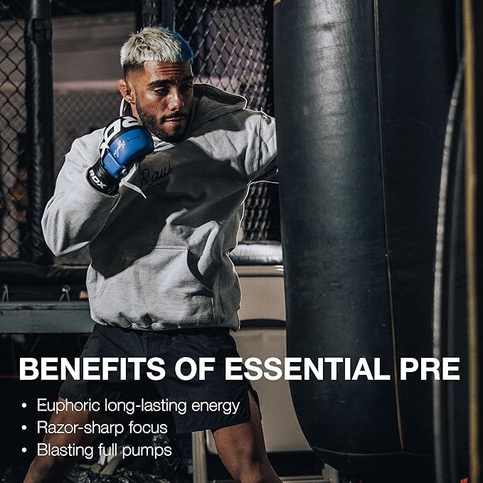 RAW Nutrition - Essential Pre - Chris Bumstead Pre Workout Formula, Sports Nutrition Pre-Workout Powders | Men & Womens Drink, Energy Powder for Working Out (Blue Raspberry)