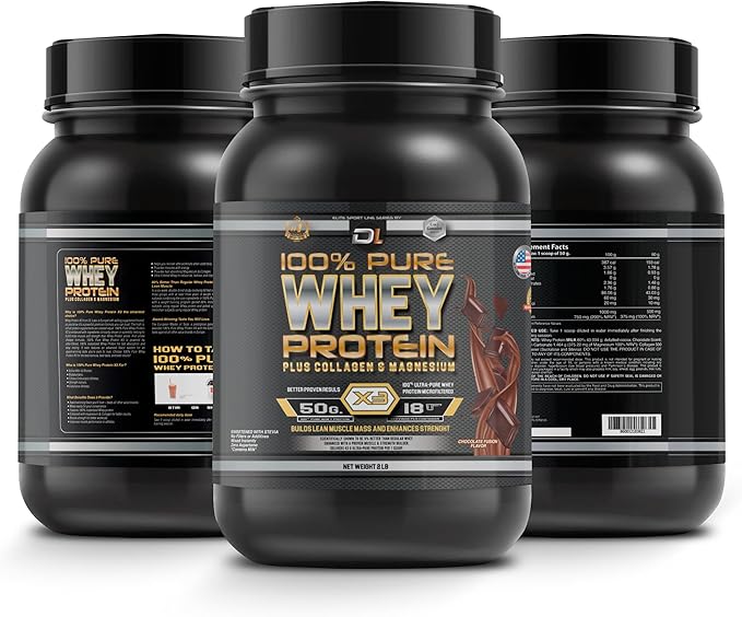 DL 100% Pure Whey Protein Powder + Collagen & Magnesium | 43g Protein - 8.7g BCAA - 0g Fat | Muscle Gain, Recovery & Nutrient Delivery | Immune Support | Quick & Easy Mixing Protein Powder | 2 lb