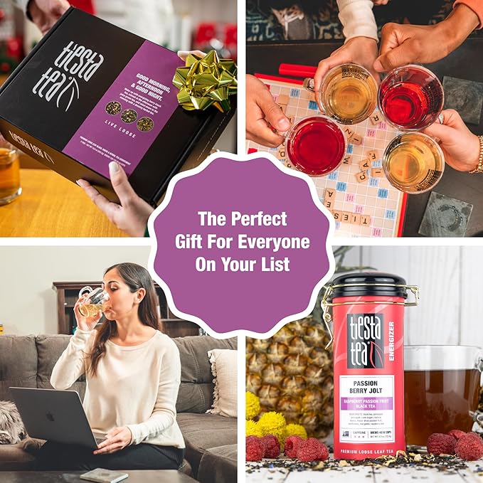 Tiesta Tea - Tea Tin Assorted Blends Loose Leaf Father’s Day Tea Gift Set Sampler | High to No Caffeine | Hot & Iced Ready | Passion Berry Jolt, Fruity Paradise, Lavender Chamomile Blends | 3 Tins