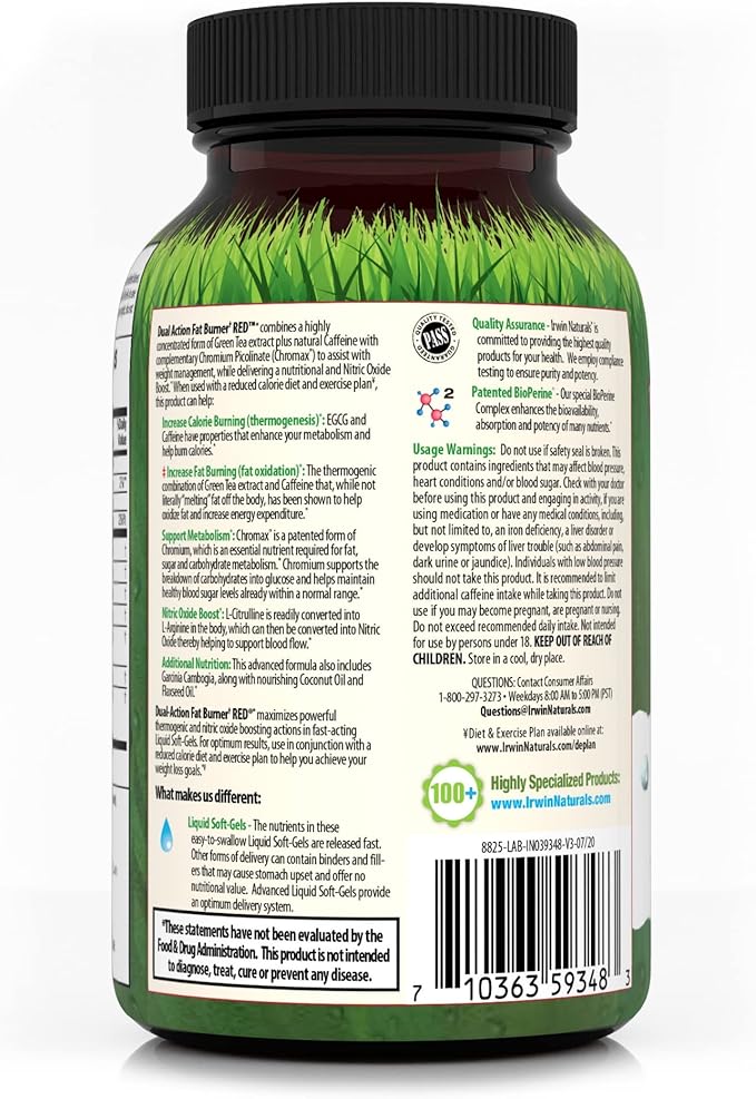 Irwin Naturals Dual-Action Fat Burner RED - 75 Liquid Soft-Gels - Powerful Thermogenic with Nitric Oxide Booster - 25 Total Servings
