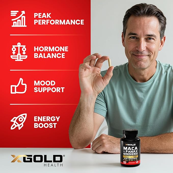 Maca Root Capsules 10,000mg + Korean Panax Ginseng 1,400mg - 20x Concentrated Extract Black + Red + Yellow Maca Root, 10x Concentrated Extract Panax Ginseng Capsules - Ultra Potent & Highly Purified