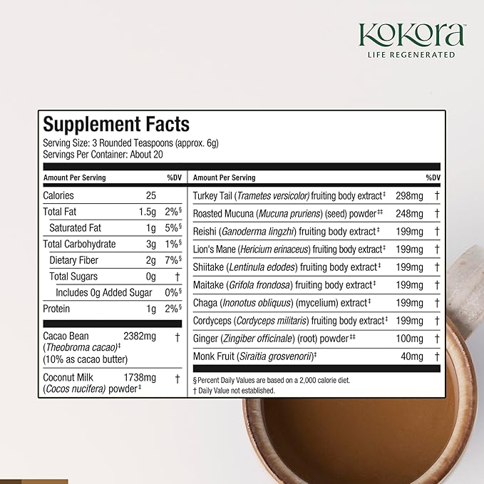 7 Mushroom Mocha - Organic Adaptogenic Mushroom Powder - Including Turkey Tail & Lions Mane - Energizes & Promotes Mental Clarity* - Vegan, Gluten Free, No Added Sugar - 20 Servings - 120g