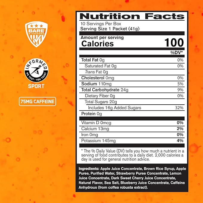 BARE PERFORMANCE NUTRITION, BPN Go Gel Endurance, 24g of Carbohydrates & 100 Calories per Pack, Vegan + Gluten Free Running Gel, 10 Single-Serving Packs, Caffeinated Mixed Berry