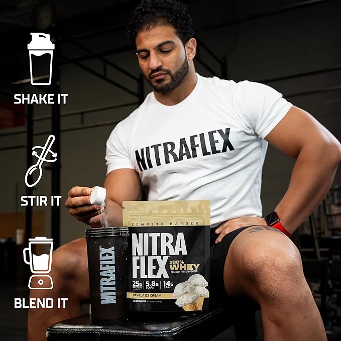 GAT SPORT Nitraflex Peanut Butter Whey Protein Powder, Loaded with BCAAs, EAAs, Recovery Shake for Men & Women, 2lbs
