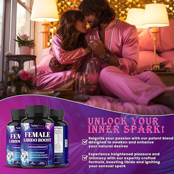 Fast Acting Highly Effective Libido Booster for Women-Female Libido Booster for Hormonal Balance, Mood & Drive - with Maca Root, Ginseng, Tribulus, Gingko & Ashwagandha - 60 Capsules