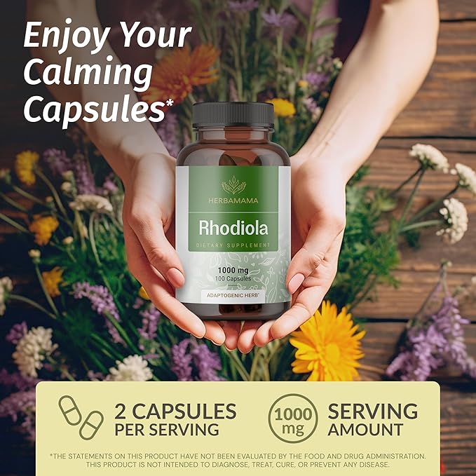 HERBAMAMA Rhodiola Rosea and Ashwagandha Kit - Bundle of 1000 mg Rhodiola Rosea Capsules &1500 mg Ashwagandha Root Capsules - Vegan, Non-GMO, Gelatin-Free - 2 Pack