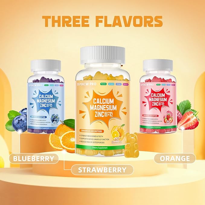 Calcium Magnesium Zinc Gummies with Vitamin D3 & K2 - High Potency Enhanced Absorption -60 Orange Gummies