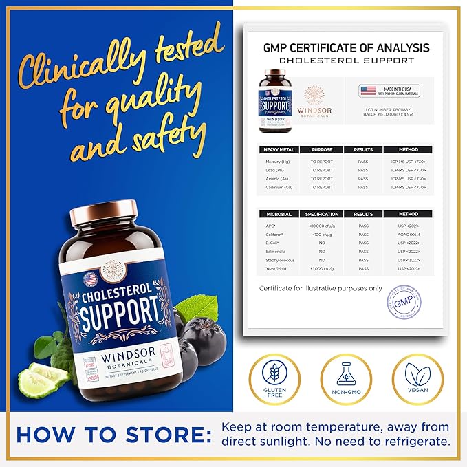 WINDSOR BOTANICALS Cholesterol Supplements - Citrus Bergamot, Niacin, Red Yeast Rice, Berberine, Aronia Berry Extract to Support Normal HDL and LDL Cholesterol Levels - 90 Vegan, Non-GMO Capsules