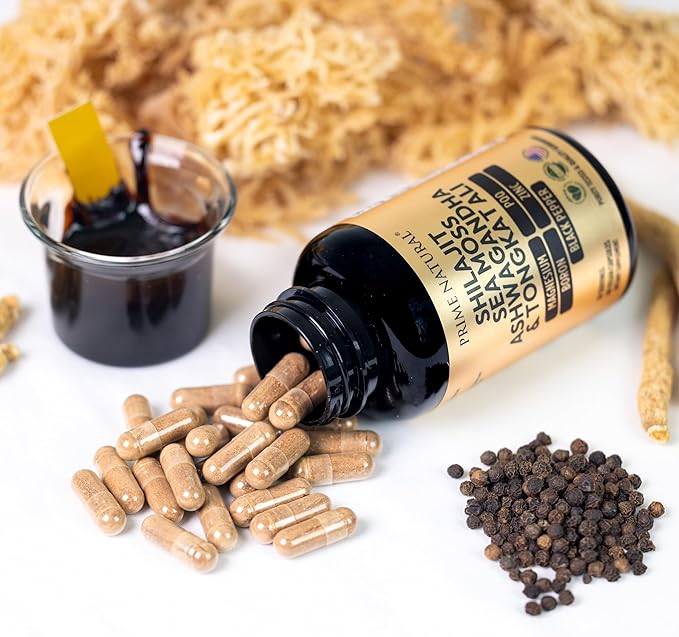 Shilajit 10,000mg, Irish Sea Moss 2000mg, Ashwagandha 3000mg, Tongkat Ali 30,000mg, Boron, Magnesium, PQQ & More | 60 Capsules - 30 Days Supply| Fulvic Acid Veg Capsules| Vegan| Gluten Free | Non-GMO
