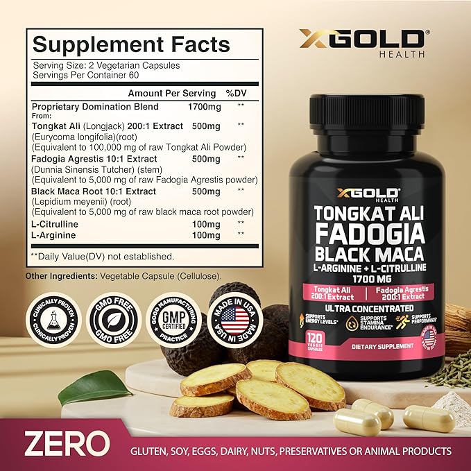 X Gold Health Tongkat Ali, Fadogia Agrestis, Black Maca, L-Arginine & L-Citrulline: Boost Energy, Vitality, Performance, Muscle Recovery & Balance – Premium Wellness Support for Men & Women