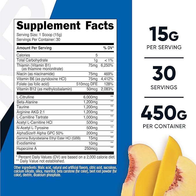 Nutricost Stim-Free Pre-Workout, 30 Servings (Peach Mango) - Caffeine Free, Stimulant Free, Non-GMO, Gluten Free