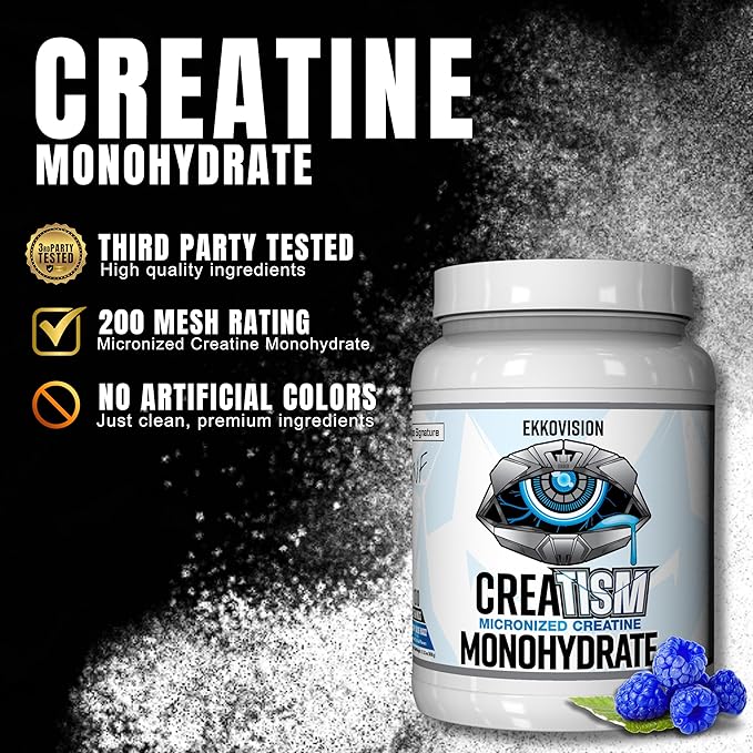 Creatine Monohydrate Powder, Micronized, Puckin' Blue Razz, Pre Workout & Post Workout Supplement for Men & Women, Energy Support, Easy to Mix in Shakes, Smoothies & Beverages, 100 Servings