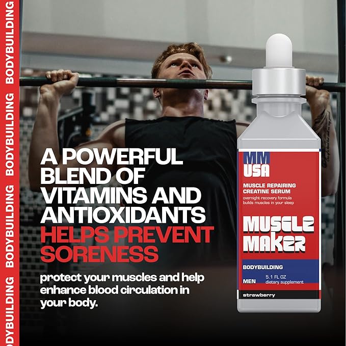 Muscle Maker Post Workout Serum: Enhanced Men's Health with Antioxidant Boost. Immunity Powerhouse, Vitamin C & Zinc. Creatine for Fitness, Energy & Focus. Raspberry 5.1 Fl Oz