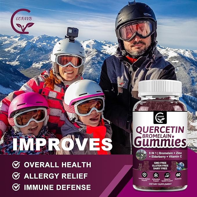 Quercetin Gummies with Bromelain 2378mg - Blend with Elderberry, Echinacea Purpurea Extract, Zinc, Vitamin C,D3,K2, Complex Supports Immune, Cardiovascular & Respiratory, Vegan Gummy for Adult & Kid