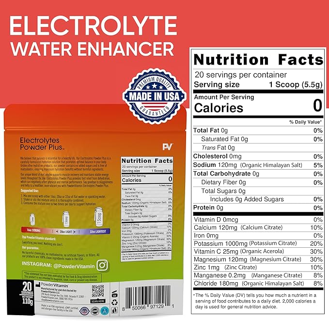 Electrolytes Powder Plus (20 Servings) Strawberry Cucumber Electrolyte Powder Zero Calorie Keto,0Sugar,No Maltodextrin,1000mg Potassium,120mg Calcium,120mg Magnesium, Pink Himalayan Salt
