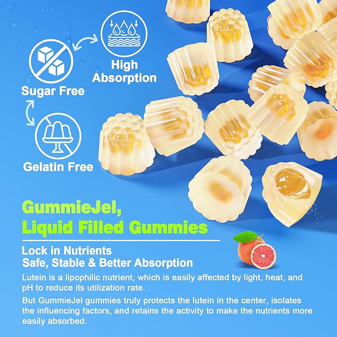2 Pack Sugar Free Lutein 20mg 40mg and Zeaxanthin Gummies for Eyes with EPA 190mg & DHA 80mg, Eye Vitamins Filled Gummies Plus Bilberry, Goji Berry & Saffron, Eye Health Supplements for Adults - Vegan