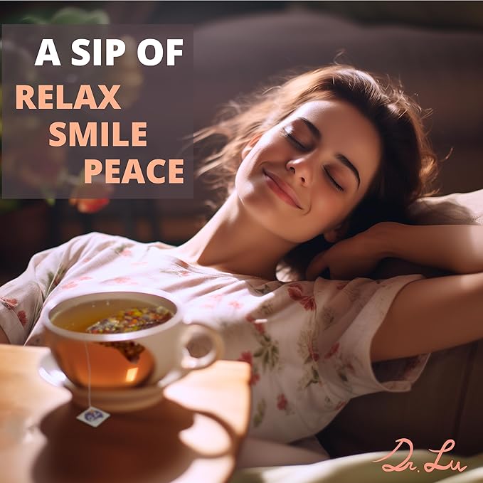 Dr. Lu’s Happy Sleep Tea | 100% Natural Calming Tea for Stress Relief | Bedtime Tea for Fast, Deep, Restful Sleep | Handcrafted Sleepy Tea with Chamomile, Lavender, Lemon Balm & 8 More Relaxing Herbs