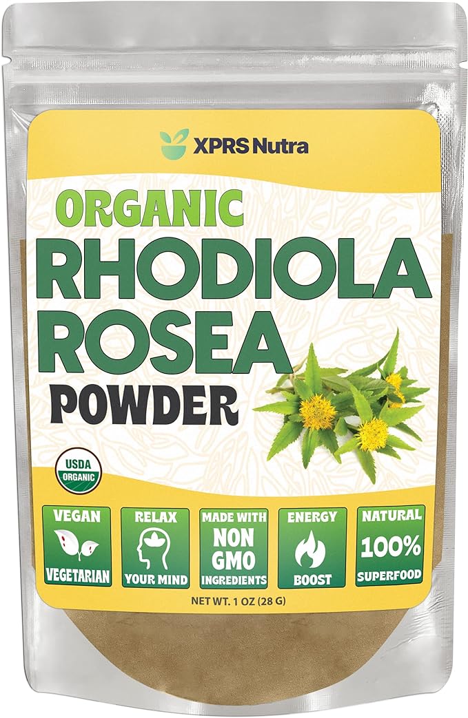 XPRS Nutra Organic Rhodiola Rosea Powder - Premium USDA Organic Rhodiola Powder for Cognition and Relaxation - Vegan Friendly Energy Booster (1 oz)