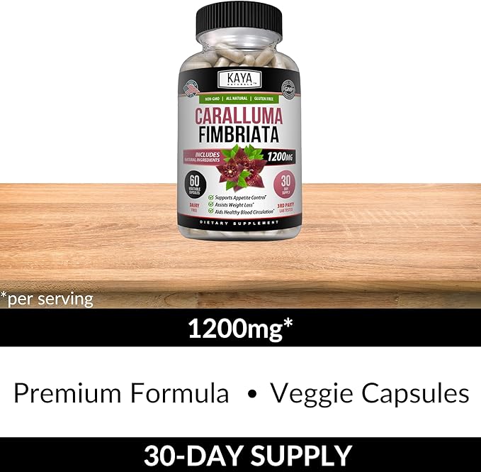 Kaya Naturals - Caralluma Fimbriata 1200mg High Potency Supplement | Maximum Strength Natural Endurance Support, Vegetarian Capsules (60 Count)