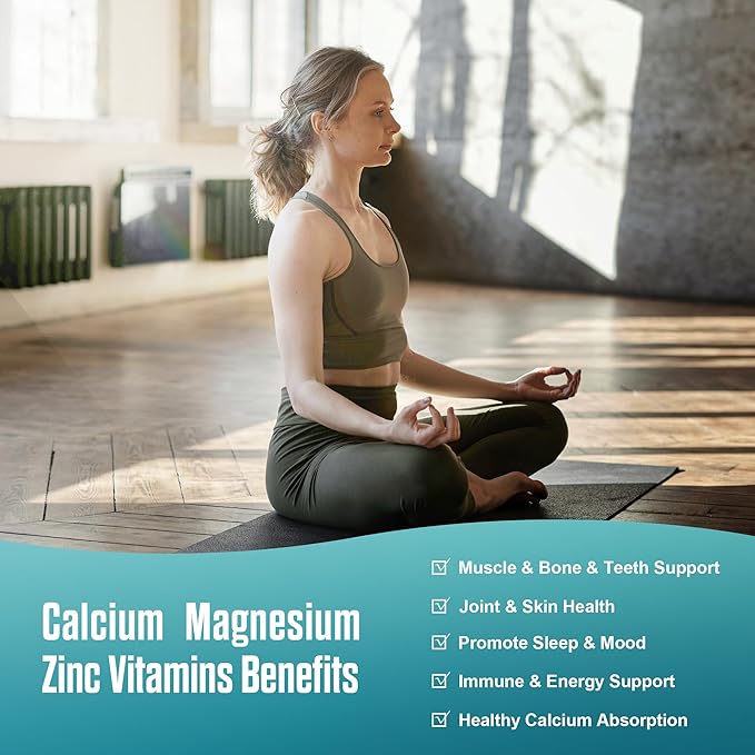 Calcium Magnesium Zinc Gummies 600mg with Vitamin D3 K2, 120 Gummies Plant Based Sugar-Free Calcium Gummies High Absorption Complex Calcium Supplement 70+ Trace Minerals for Bone Strength, Vegan