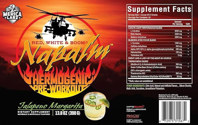 'Merica Labz Red, White and Boom Napalm Thermogenic Pre-Workout (Jalapeno Margarita)