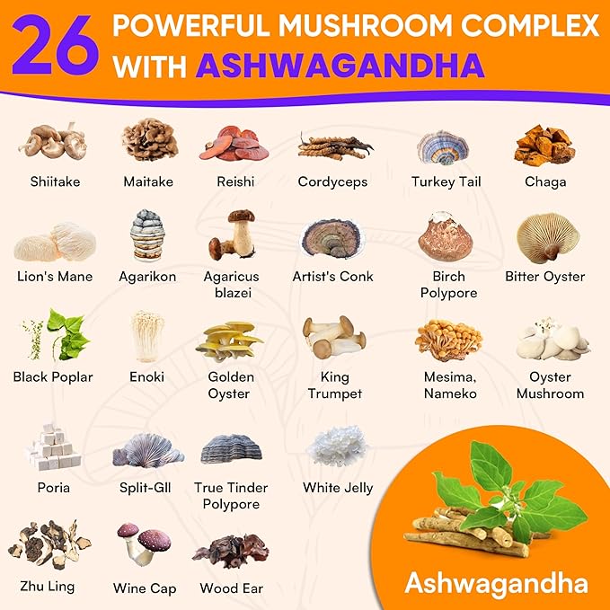 Mushroom Gummies for Adults 4000mg, Brain Supplements for Memory and Focus, 26 in 1 Mushroom Supplement Complex with Ashwagandha & Lion's Mane, Turkey Tail, Reishi, Cordyceps, Organic, 120 Count
