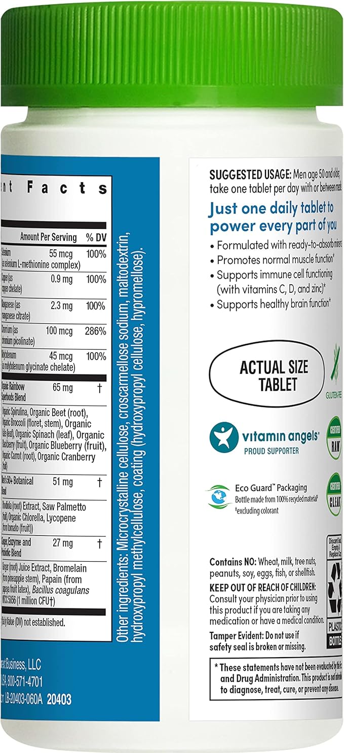 Rainbow Light Multivitamin for Men 50+, Vitamin C, D & Zinc, Probiotics, Men's One 50+ Multivitamin Provides High Potency Immune Support, Non-GMO, Vegetarian, 60 Tablets