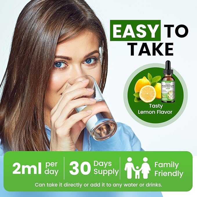 Liquid Magnesium Glycinate Supplement 1000mg, Calm Magnesium Citrate, Taurate Drops with Omega 3, Zinc, Ashwagandha, L-Theanine, Chamomile for Sleep, Mood, Stress Relief, Bone, Muscle, Lemon Flavor