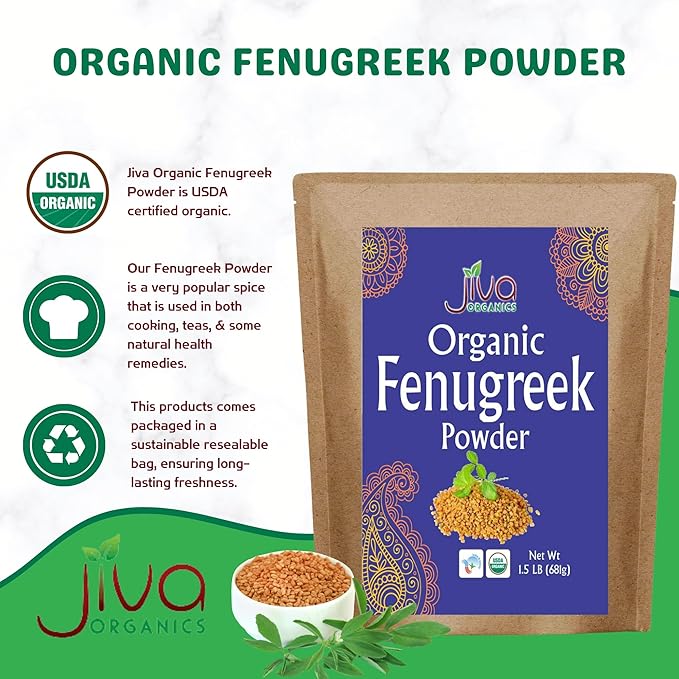 Jiva Organic Fenugreek Powder 1.5 LB Bulk Bag - Non-GMO, Gluten Free (Methi Powder, Fenogreco En Polvo) - Resealable Kraft Bag - Great for Hair or for Cooking