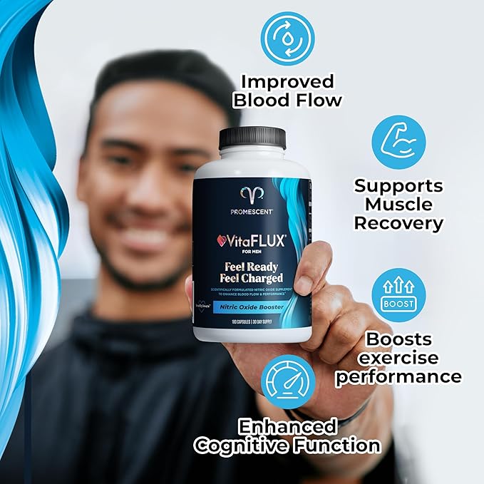 Promescent VitaFLUX Nitric Oxide Supplement, L Arginine l Quality Citrulline Supplements for Men + Testosterone Booster for Men Supplement w/Tongkat Ali (LongJack), KSM-66 Ashwagandha