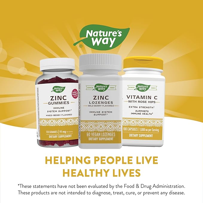 Nature's Way Zinc Lozenges with Vitamin C & Echinacea, Immune Support*, Wild Berry Flavored, 60 Lozenges (Pack of 2)