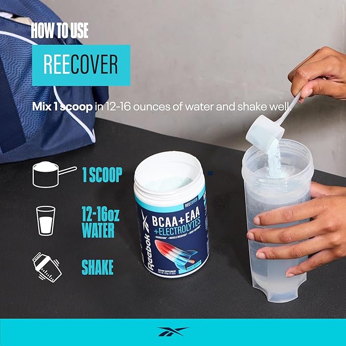 Reebok REECover Amino Acids + Electrolytes | 8g EAAs, 5g BCAAs, Hydration Matrix | Muscle Recovery, Strength | Post-Workout Support | 30 Servings | Rocket Moon Pop